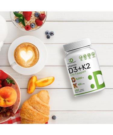 Vitamin D3 K2 Softgel 5000 IU - 250 Count 2-1 Complex for Heart, Bone, Teeth Health - Easy to Swallow - Buy Online on GoSupps.com