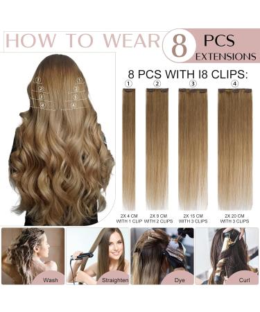 Buy SEGO Clip-in Hair Extensions - 100% Remy Human Hair 8 Parts Set 14 (35cm) Soft & Silky Light Brown #6 - Buy Online on GoSupps.com