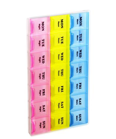 Inspirations 21 Compartments Pill Organizer Box Medicine Remainder with Snap Lids 7-Day AM/PM for Pills Vitamins(6038 21 Compartment)
