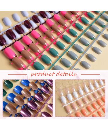EBANKU 960 Colorful Short False Nails Full Cover Coffin Press on Nails Set with Nail File and Stick - Natural Fake Nails for Women Girls - Buy Online on GoSupps.com