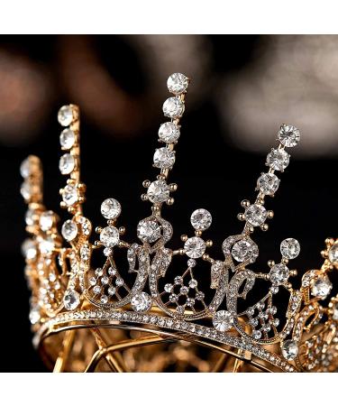 SWEETV Queen Crown for Women - Full Round Wedding Tiara with Rhinestone, Birthday & Cake Topper Crown - Gold Costume Hair Accessories for Prom Party - Buy Online on GoSupps.com