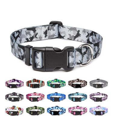 Mercano dog collar adjustable soft nylon comfort & robust patterned dog collar for small medium -sized dog puppies cats (L dog camo gray) l dog camo gray
