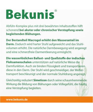 Hansa Naturheilmittel Bekunis Abf hrKomplex plus Macrogol + Flohsamenschappen + Simethicone For constipation with associated flatulence and bloating 10 sachets to mix with water Orange Medical - Buy Online on GoSupps.com
