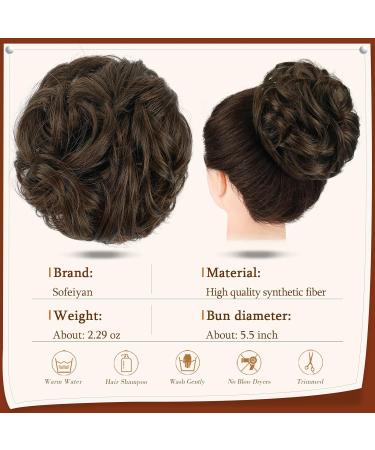 Sofeiyan Claw Clip Messy Bun Hair Piece - Wavy Curly Chignon Ponytail Extension in Dark Brown/Light Auburn - Buy Online on GoSupps.com
