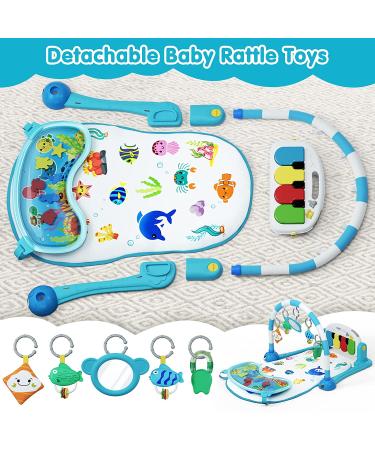 UNIH Baby Gym Play Mat with Kick and Play Piano, Water Mat, Tummy Time Mat - Musical Light Activity Center for Infants, Toddlers - Blue - Buy Online on GoSupps.com