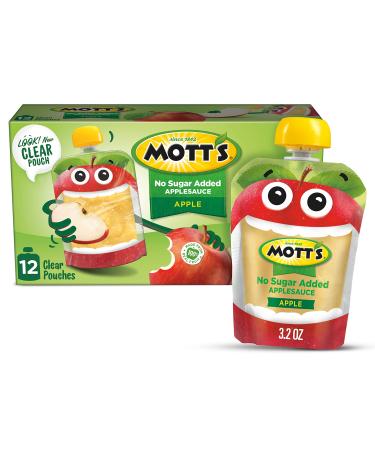 Mott's No Sugar Added Applesauce, 3.2 oz clear pouches (Pack of 12) Apple 3.2 Ounce (Pack of 12)