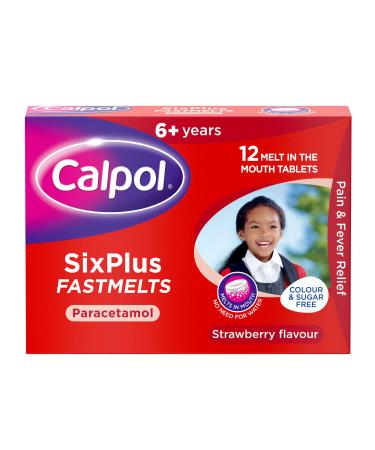 Calpol SixPlus Fastmelts Paracetamol Medication Strawberry Flavour for 6+ Years (12 Tablets) Colour and Sugar-Free