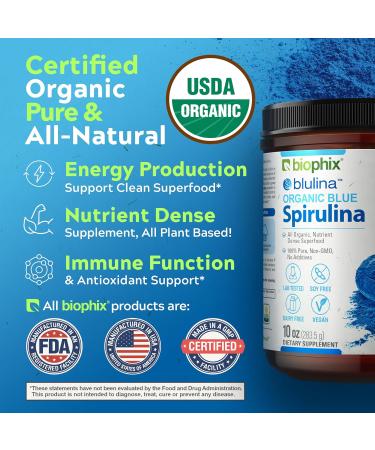 biophix Blue Spirulina Powder Organic Blulina 10 oz - Algae Organic Spirulina Powder 283 Servings - Superfood Supplement - Natural Blue Pigment - Espirulina en Polvo Organica Pura Azul 10 Ounce (Pack of 1) - Buy Online on GoSupps.com