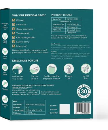 Sirona Premium Adult Diaper Disposable Bags - 30 Bags | Odor Sealing for Diapers, Food Waste, Pet Waste, Sanitary Product Disposal | Durable and Unscented | 30 Count - Buy Online on GoSupps.com