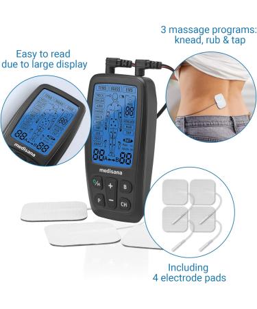 Medisana TENS Device - Professional EMS Electrotherapy for Muscle Relaxation & Pain Relief | 60 Programs & 4 Electrodes - Back Neck Shoulders & More - Buy Online on GoSupps.com