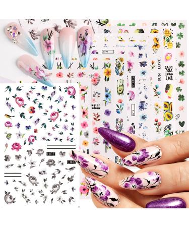10 Sheets Flower Nail Art Stickers Decals 3D Self-Adhesive Charming Tropical Plants Mandala Leaf Decals Spring Nail Stickers Nail Art Decorations for Women Girls