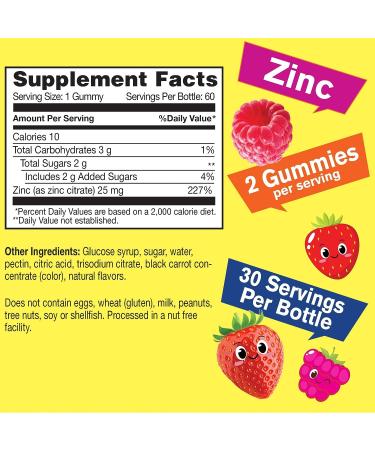 Kids Zinc Gummies 25mg - Immune System & Antioxidant Support - Skin Health - 60 Gummies - Buy Online on GoSupps.com