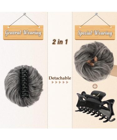 BARSDAR Claw Clip Messy Bun Hairpiece - Grey Mix White Synthetic Hair Scrunchie for Women - Buy Online on GoSupps.com