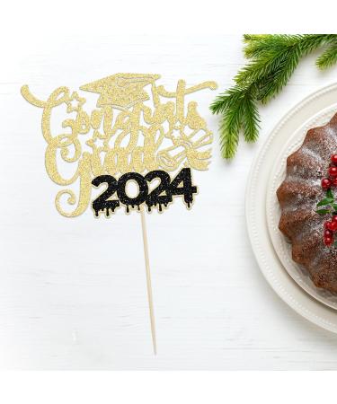 1Pc Congrats Grad 2024 Cake Topper Glitter Diploma Graduation Cap Cake Pick Congrats Class of 2024 Cake Decorations for 2024 Graduation Theme High School Boys Girls Graduate Party Supplies Gold - Buy Online on GoSupps.com