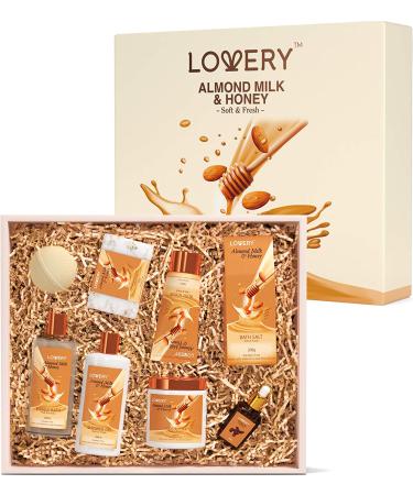 Bath Gift Set - Almond Milk & Honey Spa Kit with Shower Gel, Bath Bomb, Bubble Bath, Body Scrub, Salts, Body Butter, Jojoba Oil & Handmade Oatmeal Soap - Perfect Birthday & Holiday Gift for Women & Men - Buy Online on GoSupps.com