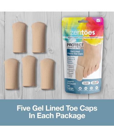 ZenToes Large Toe Caps with Gel Lining - 5 Pack Fabric Sleeves to Prevent Corns, Calluses, and Blisters Between Toes - Buy Online on GoSupps.com