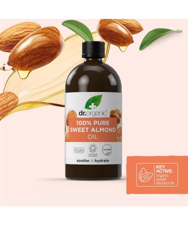 Dr Organic Sweet Almond Oil 100% Pure and Natural Moisturizing Multi-Action Face Body and Hair Carrier Oil Vegan Cruelty Free Paraben and SLS Free Organic 100ml - Buy Online on GoSupps.com