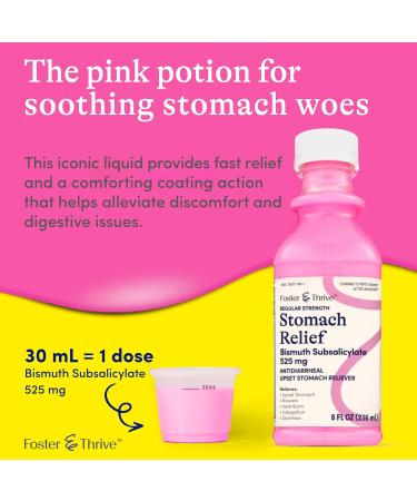 Foster & Thrive Stomach Relief Liquid - Fast Relief for Nausea Heartburn Indigestion & Diarrhea - 8 oz Antidiarrheal with Bismuth Subsalicylate 525 mg - Buy Online on GoSupps.com