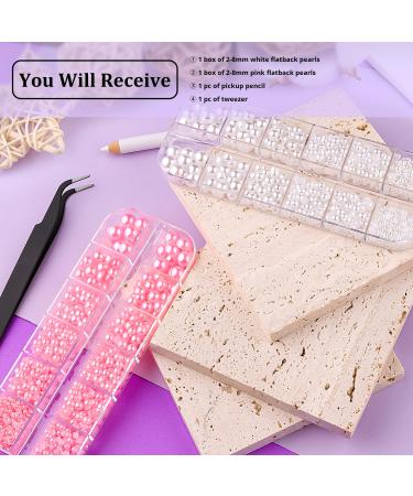 Flat Back Pearls Kit - 2 Boxes of White & Pink Half Round Pearls (2-8mm) with Tools for DIY Nail Art Makeup & Crafts - International Shipping Available - Buy Online on GoSupps.com