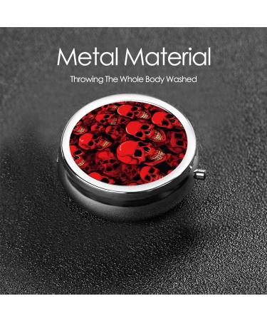 Red Skulls Printed Mini Round Pill Box - 3 Compartment Portable Organizer for Travel Home & Office Use - Buy Online on GoSupps.com