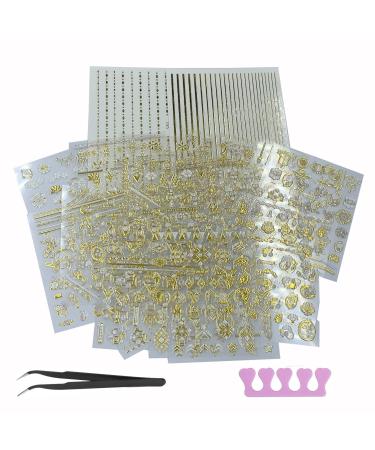 22 Sheets 3D Nail Adhesive Stickers for Women Gold Metallic Chain Line Nail Stickers Diamond Design Luxury Nail Art Decoration with with Tweezers Nail File Separators 11-20 Diamond Sticker