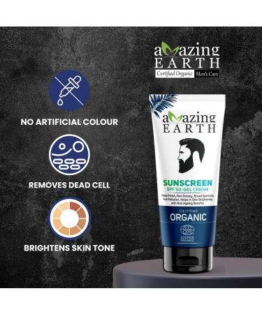 AMAzing EARTH Sunscreen SPF 50 Gel Cream | Organic Matt Finish Skin Brightening & Anti-Aging | No Parabens - 100gm - Buy Online on GoSupps.com
