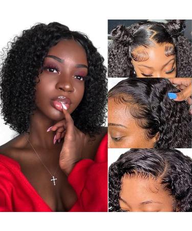 Curly Bob Wig Human Hair 10 Inch Middle Part 13x4 Lace Frontal Wig Hd Transparent Lace Front Wigs Human Hair 150% Density Short Bob Curly Wigs For Black Women Pre Plucked Natural Color 10 Inch Natural Color