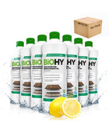Biohy Wischroboter cleaning agent (9 x 1 liter) |Soil cleaner funds for wooden floors |Laminate & parquet care |Strip -free shine on waterproof wood |low -foam concentrate 1 l (9 Pack)