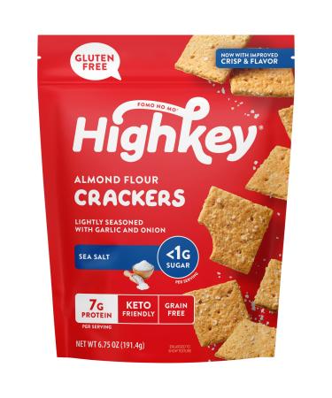 HighKey Low Carb Snacks Sea Salt Crackers - 6.75oz Keto Snack Lightly Seasoned Buttery Almond Flour Cracker No Sugar Gluten Free Chips Low Net Carb Food High Protein Crisp Diabetic Diet Friendly Foods