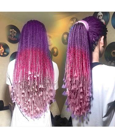 Minkissy Long Jumbo Braids - High Temperature Gradient Synthetic Box Braid Wig with Ponytail (Purple Red Light Pink) - International Shipping Available - Buy Online on GoSupps.com