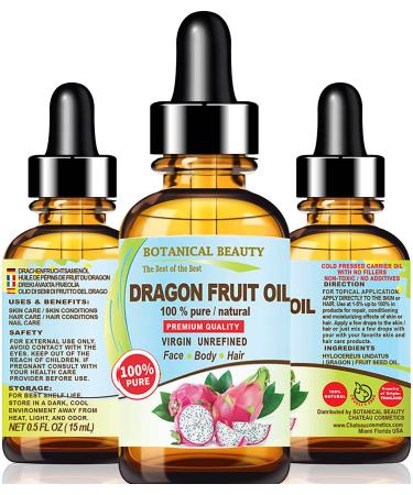 DRAGON FRUIT SEED OIL 100% Pure Natural Virgin Unrefined Cold-Pressed Carrier Oil 0.5 Fl.oz.- 15 ml for FACE SKIN DAMAGED HAIR NAILS by Botanical Beauty
