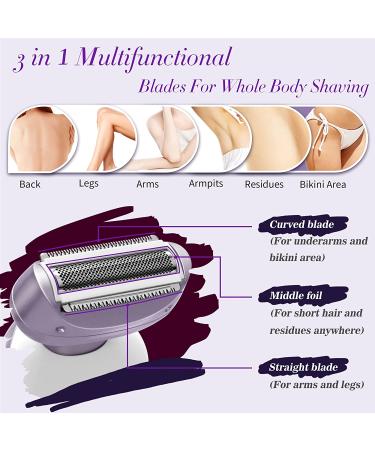 Women's Electric Shaver - Rechargeable Trimmer for Bikini, Legs, Underarms - Cordless Wet/Dry Use - Purple - Buy Online on GoSupps.com