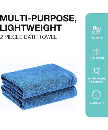 BHT 100% Cotton Towels - Set of 2 Bath Towels, Quick Dry & Absorbent, 450 GSM - Aqua Blue - Buy Online on GoSupps.com
