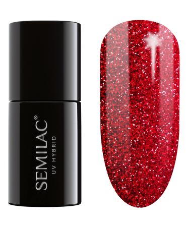 Semilac UV nail polish Hybrid 318 Burgundy Red Glitter 7ml