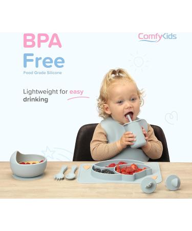 Adjustable Bib with Silicone Feeding Set for Babies and Toddlers - Blue (8 pcs) - Buy Online on GoSupps.com