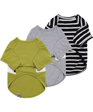 Fitwarm 3 Pack Color Block Striped Dog Shirt for Small Dogs - Breathable Summer Pet Tshirt - Oliver Green Grey Black Medium - Buy Online on GoSupps.com
