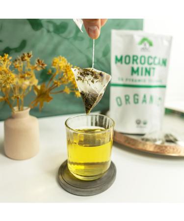 Moroccan Mint Green Tea - 100% Certified Organic - 50 Pyramid Tea Bags Sachets in Resealable Bag - Buy Online on GoSupps.com
