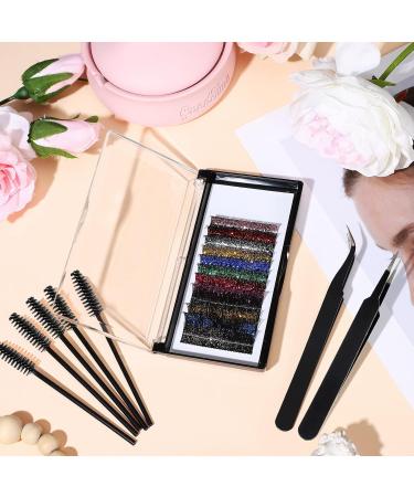 12 Colored Glitter Lash Extensions Fan Volume Individual Lashes Set - Christmas Gift, 14-19mm 0.18D - 2 Packs with Brushes & Tweezers - Buy Online on GoSupps.com