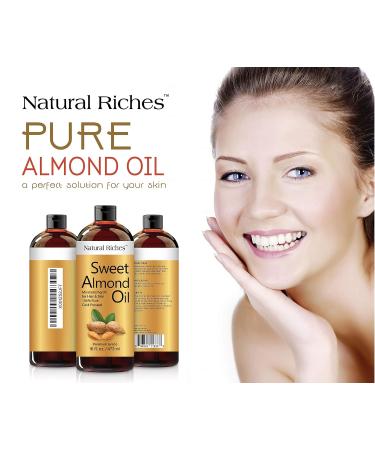 Natural Riches Sweet Almond Oil - 16 FL oz | Cold Pressed Pure & Hexane Free | Vitamin E for Skin & Body Massage | Made in USA - Buy Online on GoSupps.com