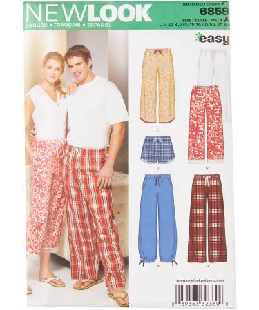 Simplicity U06859A New Look Sewing Misses' and Mens' Pajama Pants and Shorts Sewing Pattern Kit, Code 6859, Sizes XS-XL
