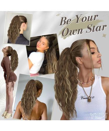 BARSDAR Claw Clip Ponytail Extension - 18 Chocolate Brown with Caramel Blonde Highlights - Long Curly Synthetic Hairpiece for Women and Girls - Buy Online on GoSupps.com