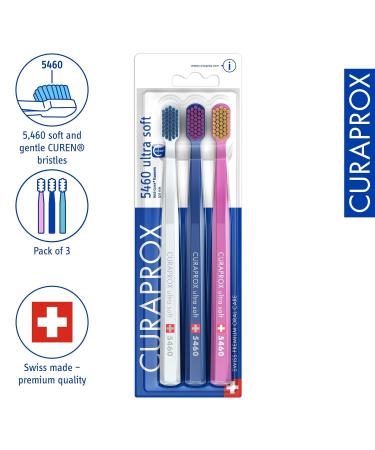 Curaprox CS 5460 Ultra Soft Toothbrush Set - 3-Pack for Adults | Super Soft Bristles in White Dark Blue Pink - International Shipping Available - Buy Online on GoSupps.com