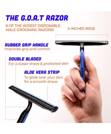 Razorba GOAT Wide Body Shaver for Men (6 Pack) - Skin Sensitive Disposable Razors for Manscaping - Wet or Dry Shaving - Easy to Use Man Groomer - Buy Online on GoSupps.com