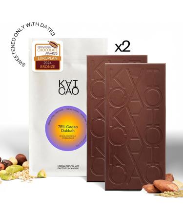Kaicao Dark Chocolate 75% with Dukkah - Sweetened with Dates - Refined Sugar Free Chocolate - Lactose Free Gluten Free Vegan - Kokoa Kamili Origin Cocoa Tanzania - 2 x 70 g - Buy Online on GoSupps.com