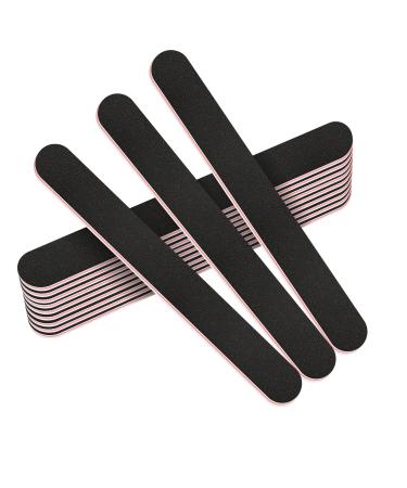 Stadux 12 PCs Professional Nail Files Double Sided Emery Boards 100/180 Grit Fingernail Files for Natural/False Nails Nail Styling Set for Home and Salon Use - Black 100/180 Black