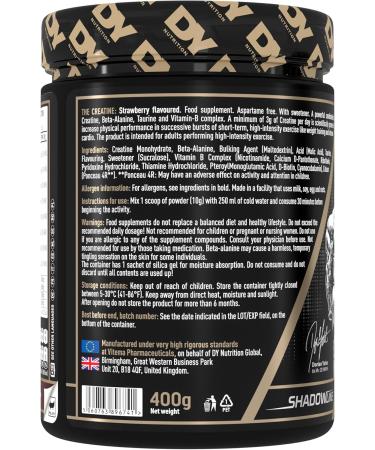 DY Nutrition The Creatine Complex 400g - High Performance Creatine Monohydrate Powder with Beta Alanine, Taurine + B Vitamins for Muscle Endurance, Pump & Recovery x40 Servings (Strawberry Flavoured) - Buy Online on GoSupps.com