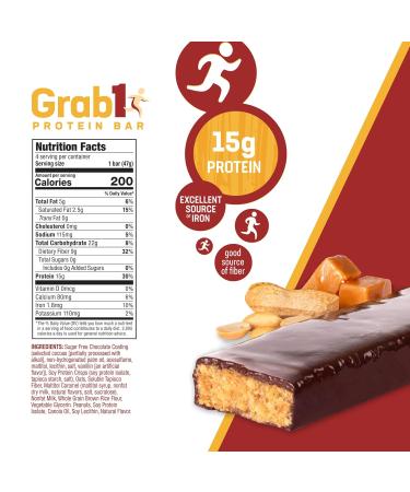 GRAB1 Sugar Free Protein Bars - Pack of 12 - Peanut Caramel - Buy Online on GoSupps.com