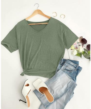 MIROL Women's Half Sleeve V Neck T Shirt - Oversized Loose Top in Large Armygreen - Buy Online on GoSupps.com