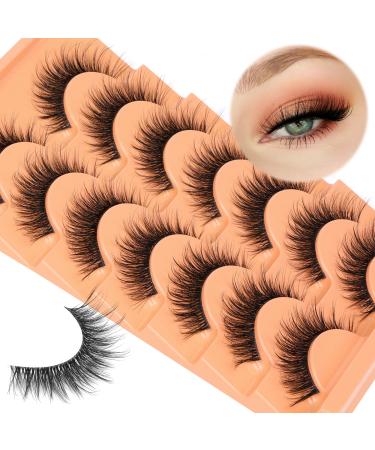 Natural False Lashes Mink Fake Eyelashes Wispy Cat Eye Lashes Clear Band False Eyelashes Strip Volume Lash Extension 7 Pairs Eyelashes Multipack by Eefofnn