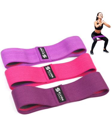 ELVIRE Fabric Resistance Bands for Working Out | Exercise Bands Resistance Bands Set of 3 | Booty Bands for Women Workout Bands Resistance Loops | Leg Bands for Working Out Glute Bands Squat Bands Short Coral & Purple
